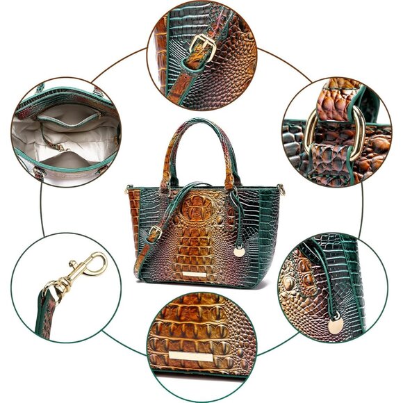 Peacock Blue Crocodile Tote Bag with Zipper - Stylish & Practical Ladies Purse - Picture 6 of 6